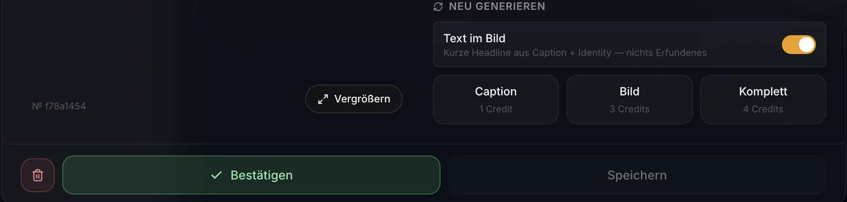 Freigabe in SAM: Kosten je Generierung und die Schaltfläche Bestätigen